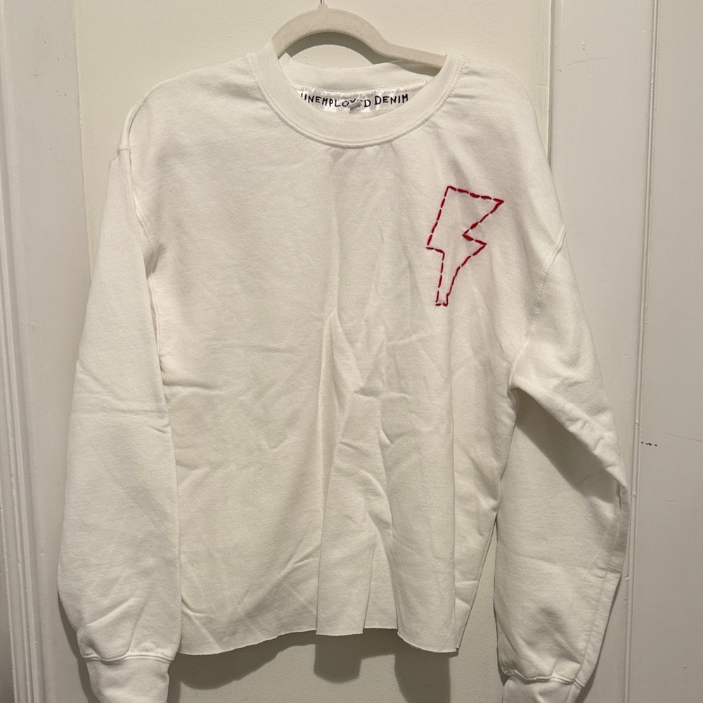 Cozy White Kids Sweatshirt with Red Lightning Bolt